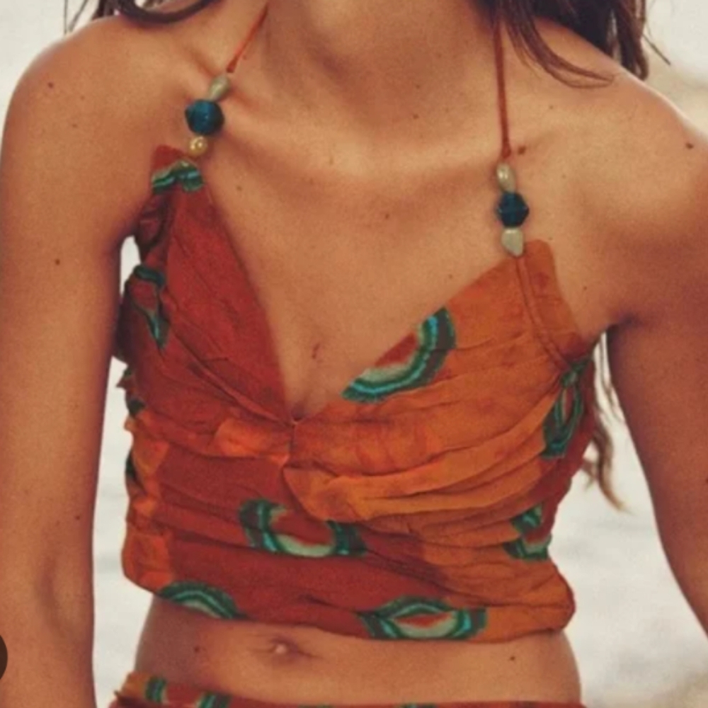 Zara Halter Top Beaded Necktie NWT